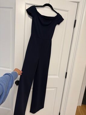 Lulus Navy Off-Shoulder Maxi Pants Romper
 (can dress up or dress down)